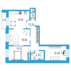 Трёхкомнатная квартира 88.98 м²